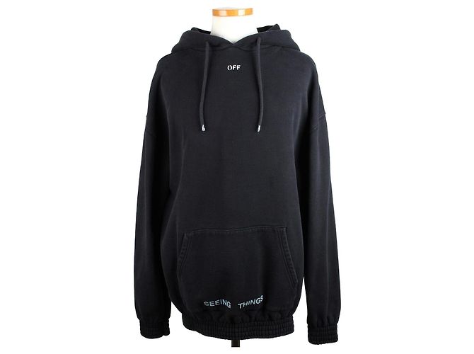 Off White Sudadera con capucha de forro polar negro