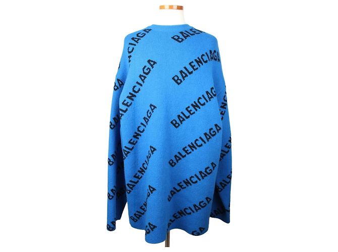 Balenciaga Multi Logo Strick Blau