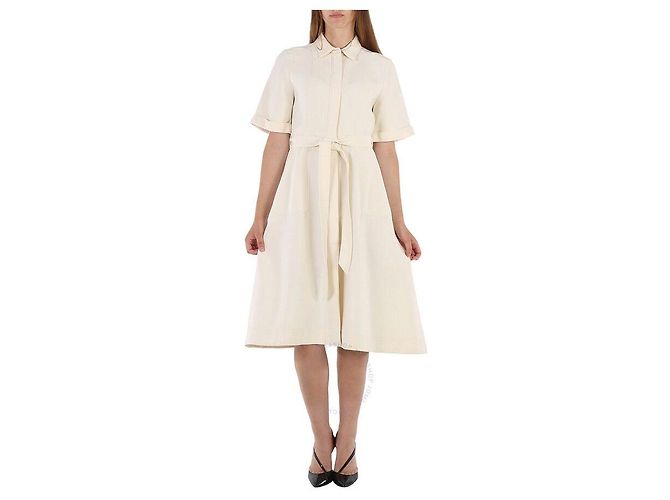 Burberry Refurbished Off White Short Sleeve Structured Dress