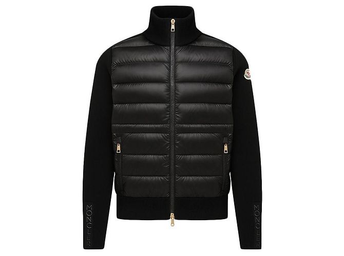 Moncler Logo Patch Wool Mix Lightweight Down Jacket Black