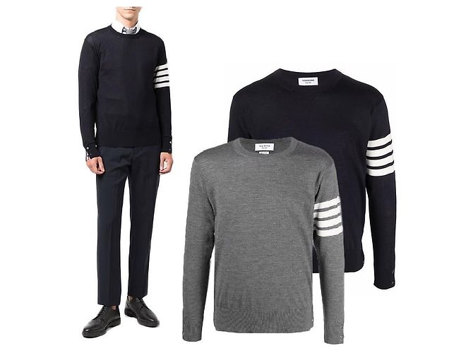 Thom Browne Gestreifter Strickpullover aus Merinowolle Braun 