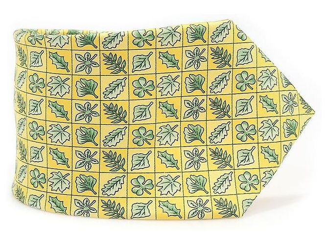 Hermès OA Silk Yellow Leaf Pattern Tie