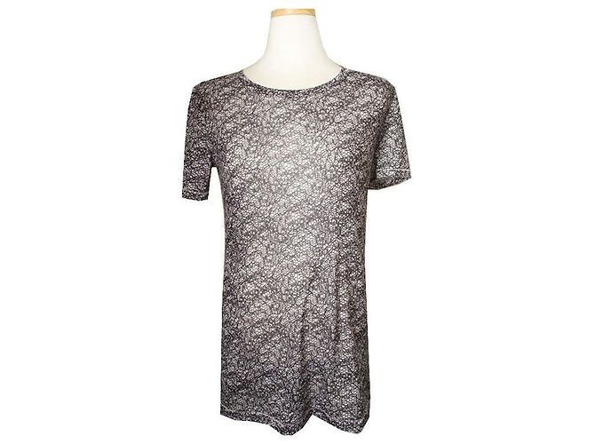 Rag & Bone Camiseta de mistura de algodão com estampa de malha preta e cinza Marrom
