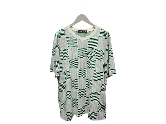 Louis Vuitton Crewneck-Strickpullover mit Damier-Ärmeln in Weiß-Grün