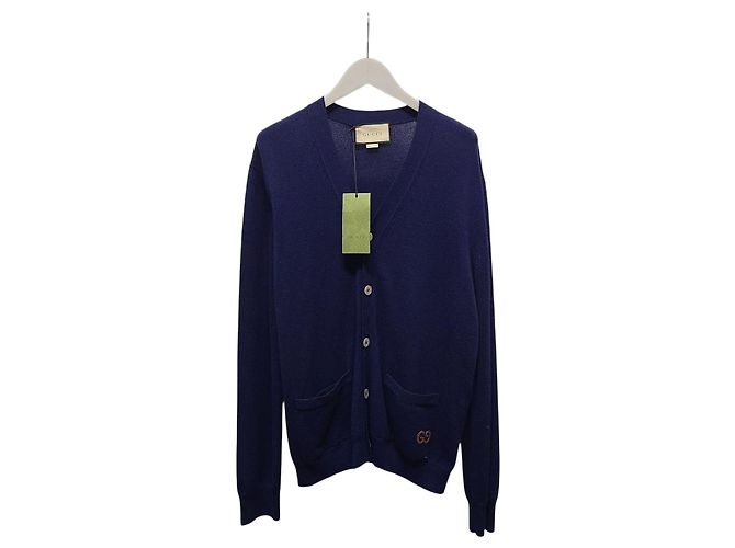 Gucci Navy GG bestickter Logo Kaschmir-Cardigan Blau