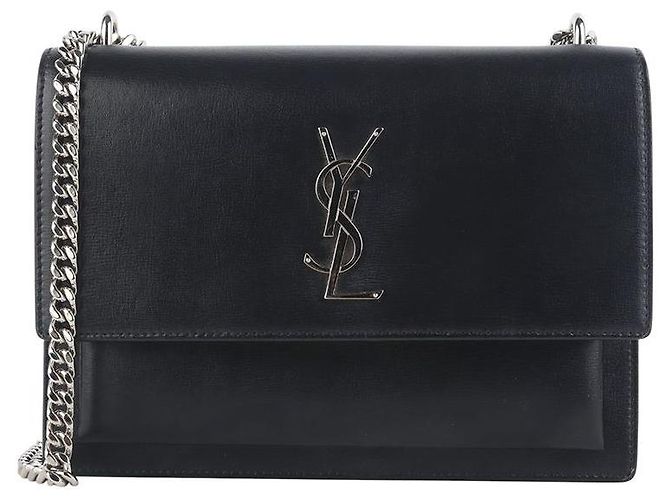 Saint Laurent Bolsa de Ombro Monogram Sunset Medium Prateada Preto