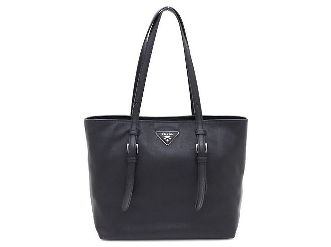 Prada Sac cabas Saffiano avec logo argenté Noir