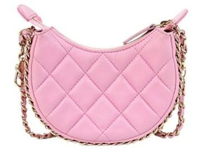 Chanel Mini bolsa transversal meia-lua em couro rosa