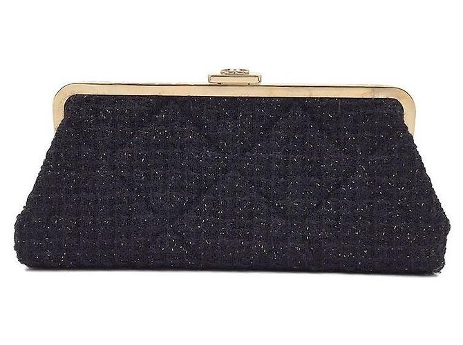 Chanel Clutch da sera in tweed Nero