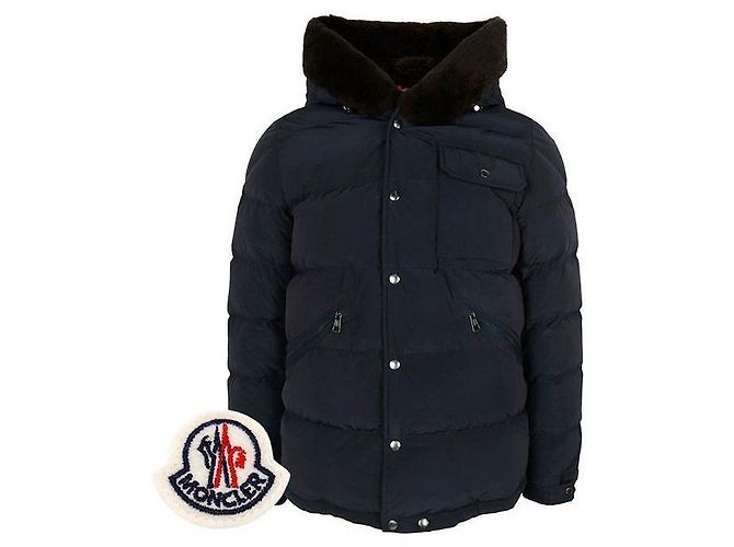 Moncler Navy Marcelette Teddy Trimmed Goose Down Jacket Black