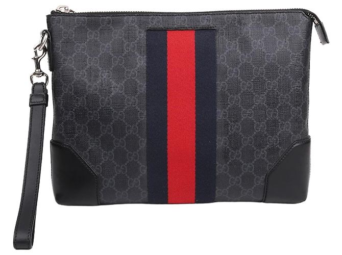 Gucci Black GG Canvas Strap Clutch Bag