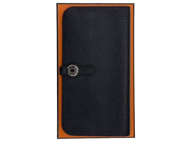 Hermès Dogon Recto Langgeldbörse Schwarz Silber