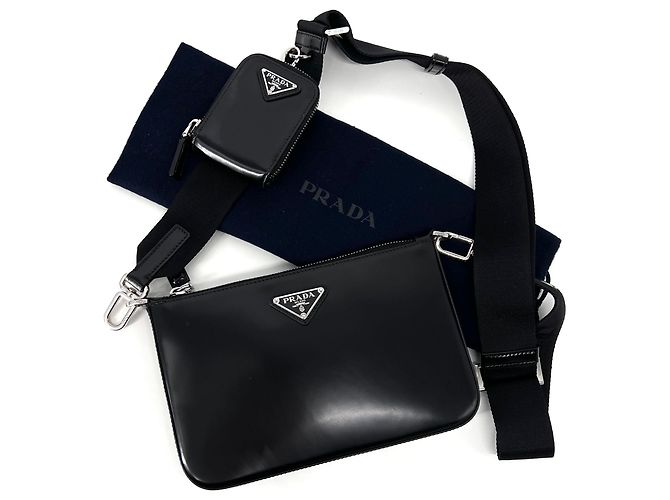 Prada Sac bandoulière avec logo triangle brossé noir