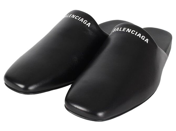 Balenciaga Mules en cuir avec logo Noir