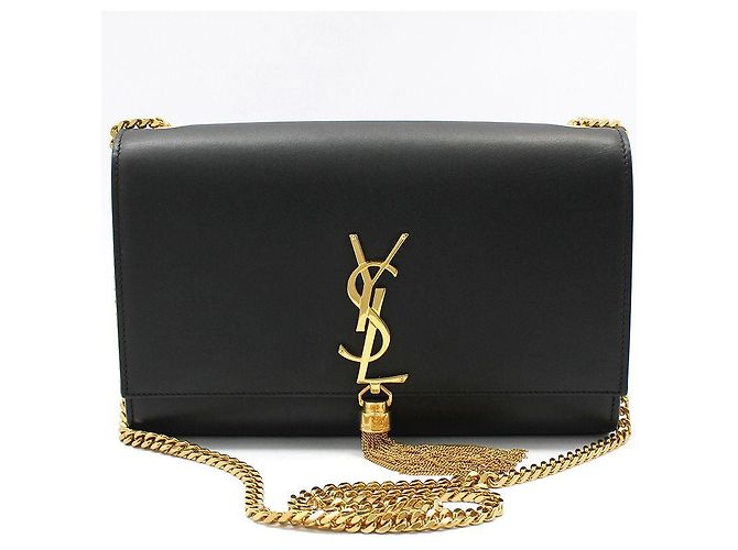 Saint Laurent Bolso de hombro Kate Medium Chain con borla y monograma dorado Negro