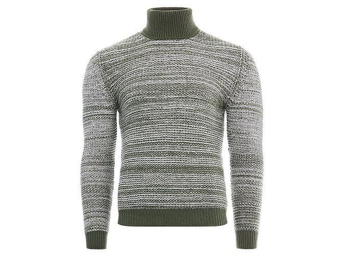Kiton Pull à col roulé en cachemire IVORY/KHAKI Multicolore