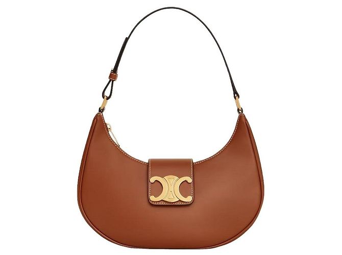 Céline Bolsa Aby Trionf Medium em couro de bezerro liso Tan Marrom