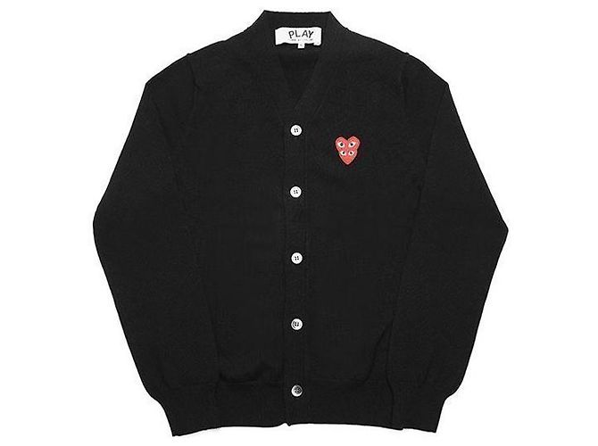 Comme Des Garcons Herrenstrickjacke aus Wolle mit Double Heart Patch Mehrfarben