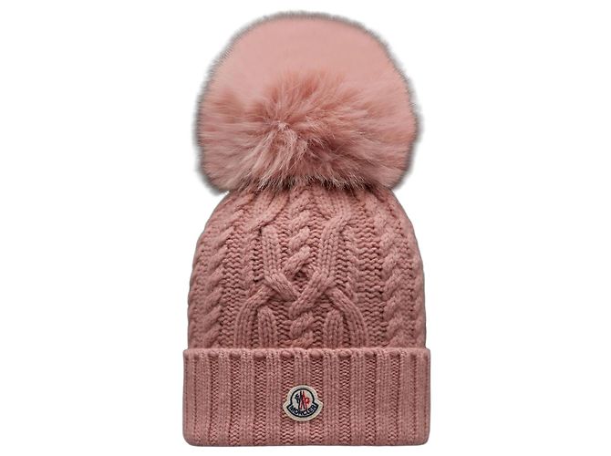 Kaschmir-Beanie mit Fuchsfell-Bommel mit Moncler Logo Patch Rot