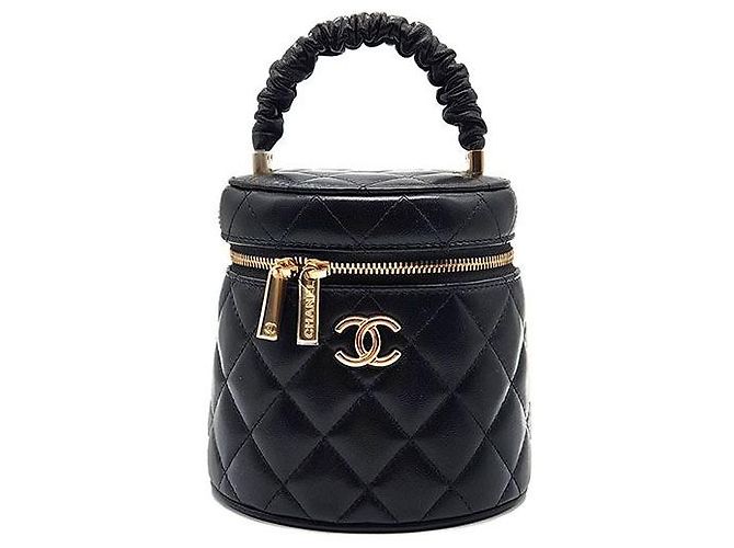 Chanel Bolsa Tote de maquiagem com alça de mão vanity Preto