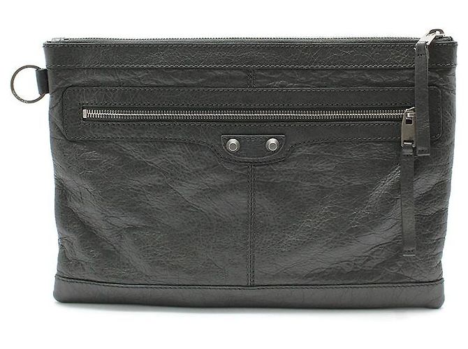 Balenciaga Medium Clutch Classic Motor Clip Grau Braun