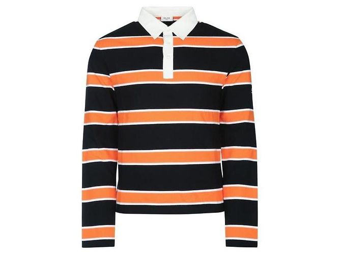 Céline Polo-Shirt aus gestreiftem Baumwolljersey Weiß