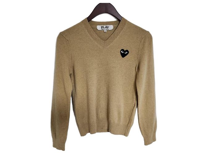 Comme Des Garcons Beige Black Patch Women's Knit Brown