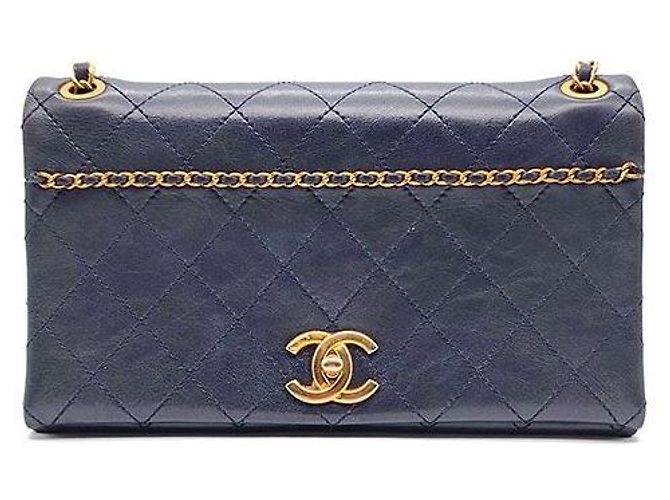 Chanel Bolsa de ombro com corrente em couro de bezerro Azul