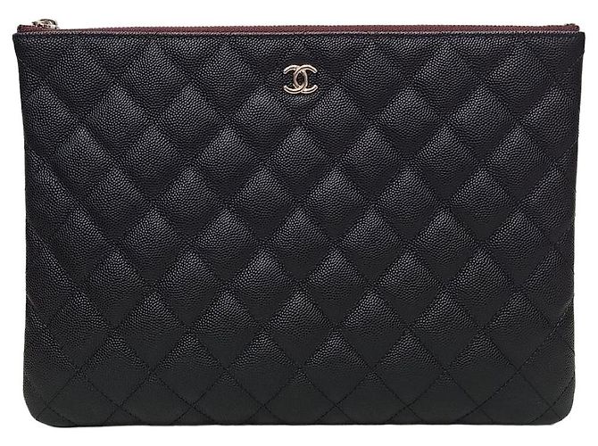 Chanel Clutch Medium Black Caviar CC Logo Silver Schwarz