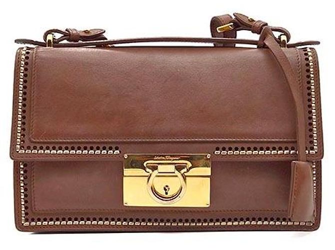 Salvatore Ferragamo Bolsa de mão e de ombro Eileen Stitch Marrom