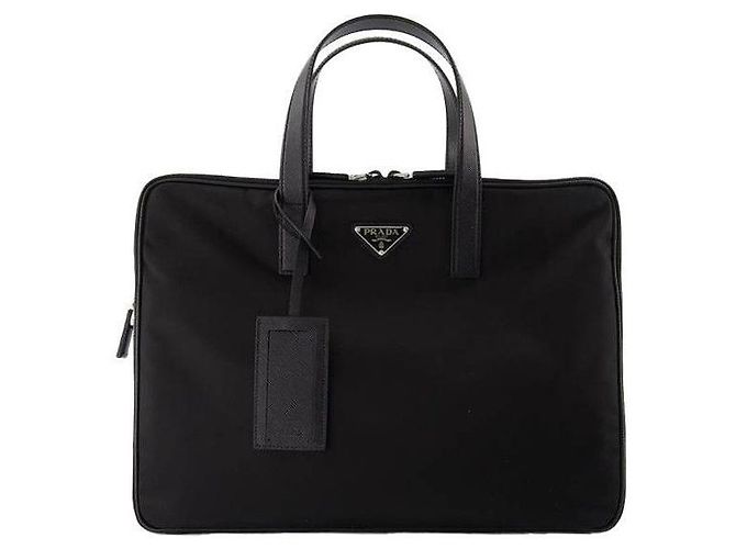 Prada Triangle Logo Briefcase Black