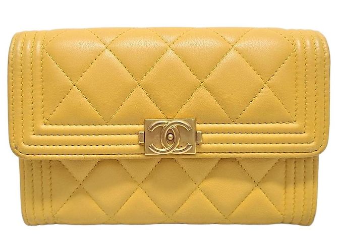 Chanel Yellow Lambskin Boy Flap Compact Wallet Series