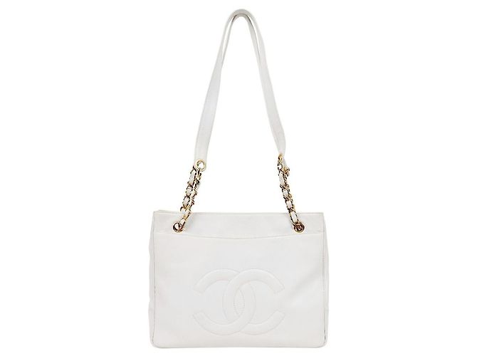 Chanel Bolsa de Ombro White Caviar Big CC Chain Branco