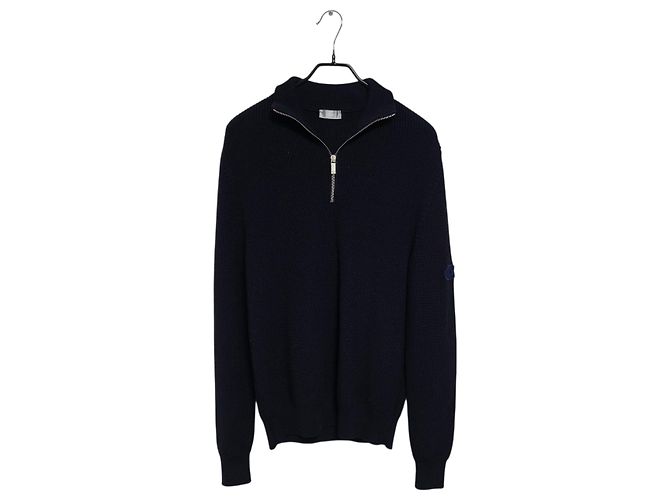 Dior Strickpullover mit halbem Reißverschluss und Logo-Patch Blau 