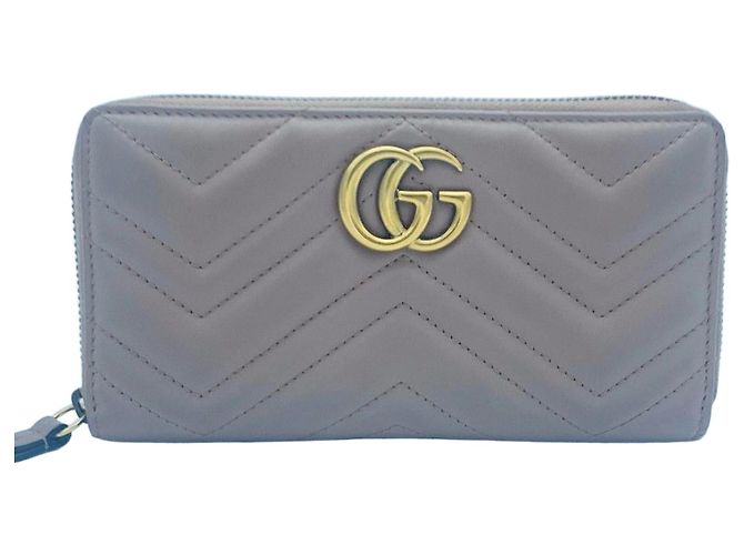 Marmont Gucci GG Matelassé Zip Long Wallet Brown
