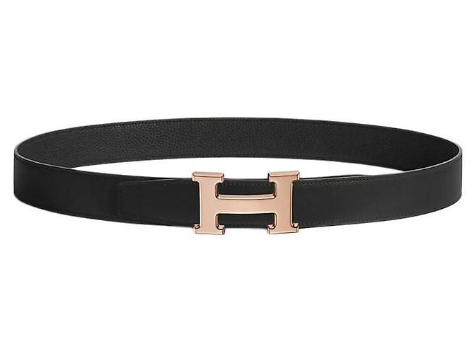Hermès Cinto de couro reversível com fivela em ouro rosa