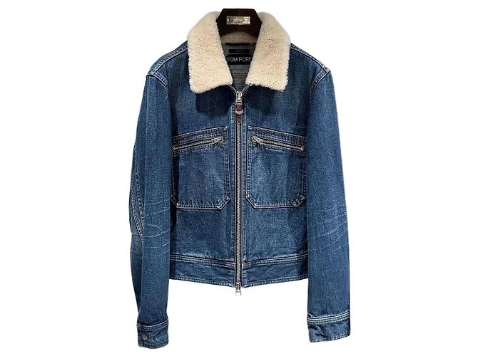 Tom Ford Denim-Bomberjacke in Blau mit Shearling