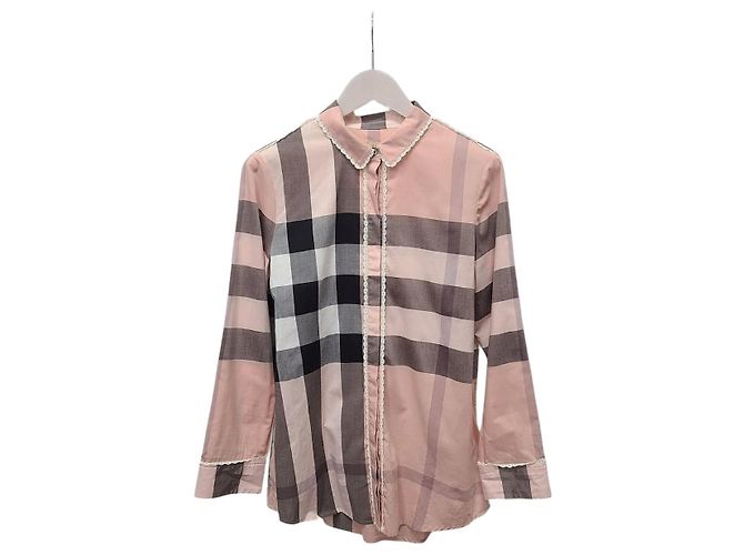 Burberry Camisa xadrez de algodão e renda rosa Indie