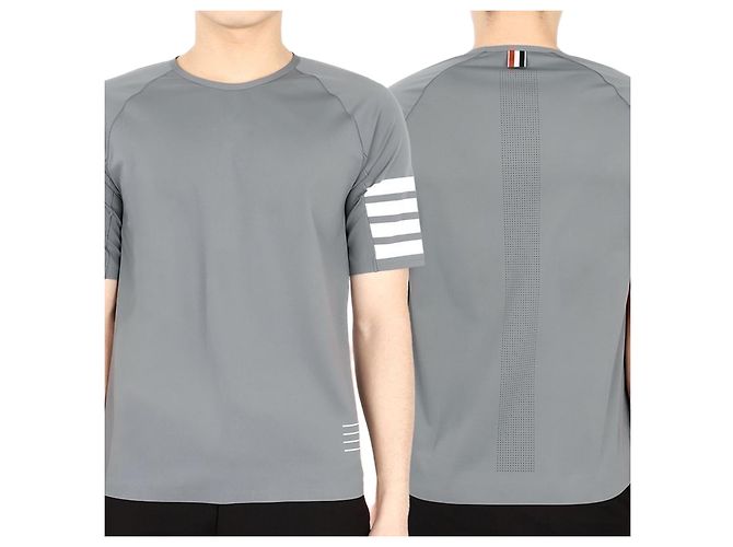 Thom Browne Men's Diagonal Stripe Nylon Short Sleeve (Gray)