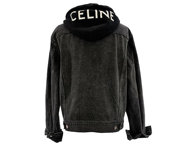 Céline Trucker Back Logo Hooded Denim Jacket Brown