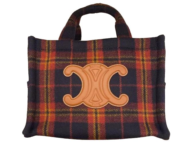 Céline Pequena Bolsa Cabas em pele de vitela com padrão tartan Multicor