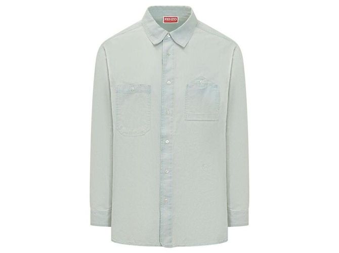 Kenzo Chambray-Denim-Workwear-Hemd, Stone Bleach Blau