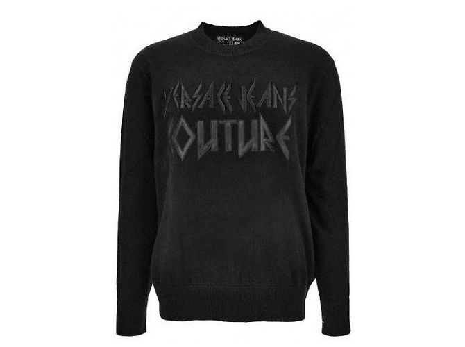 Versace Strickpullover aus Kaschmir-Mischung mit Logo Schwarz 