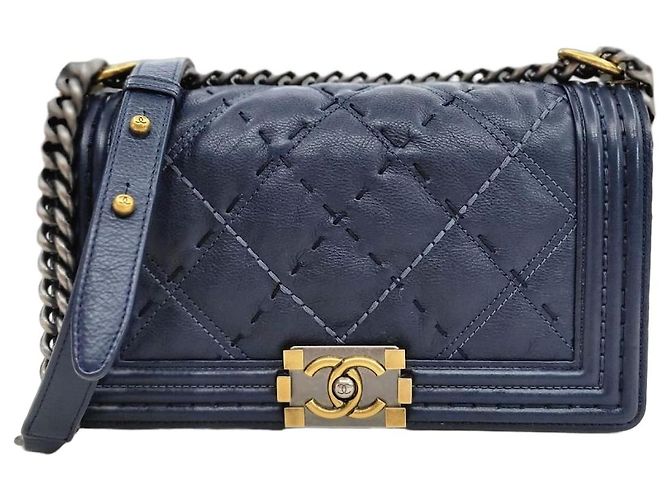 Chanel Boy Bag Vintage Navy Small Shoulder Bag Bleu