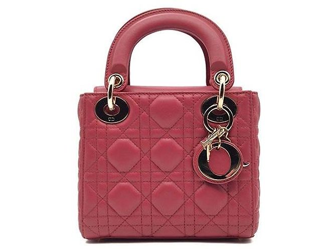 Mini bolsa Lady Dior em cannage Christian Vermelho