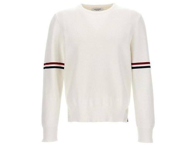 Thom Browne Milano Gestreifter Ärmel Strick Weiß