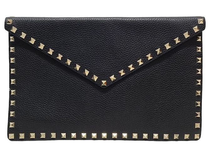 Valentino Clutch envelope Rockstud em couro preto