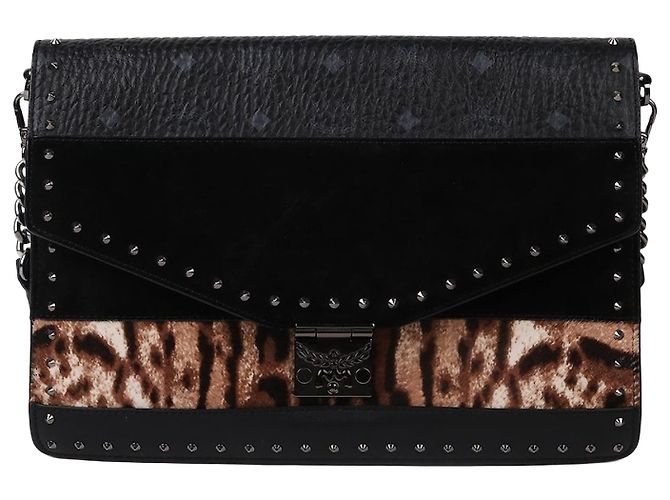 MCM Borsa a tracolla con catena leopardata e borchie