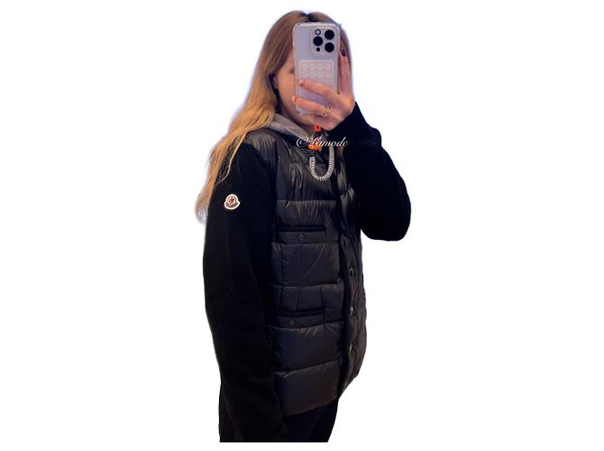 Moncler Gesteppter Wollcardigan Schwarz Blau