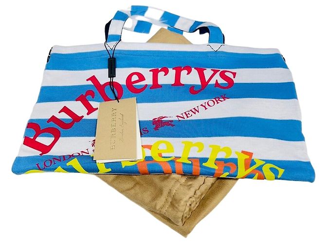 Burberry Sac tote de algodão com listras azul céu